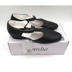 Sansha Womens Black T-Strap Leather Dance Shoes 1" Heel Size 8M NEW